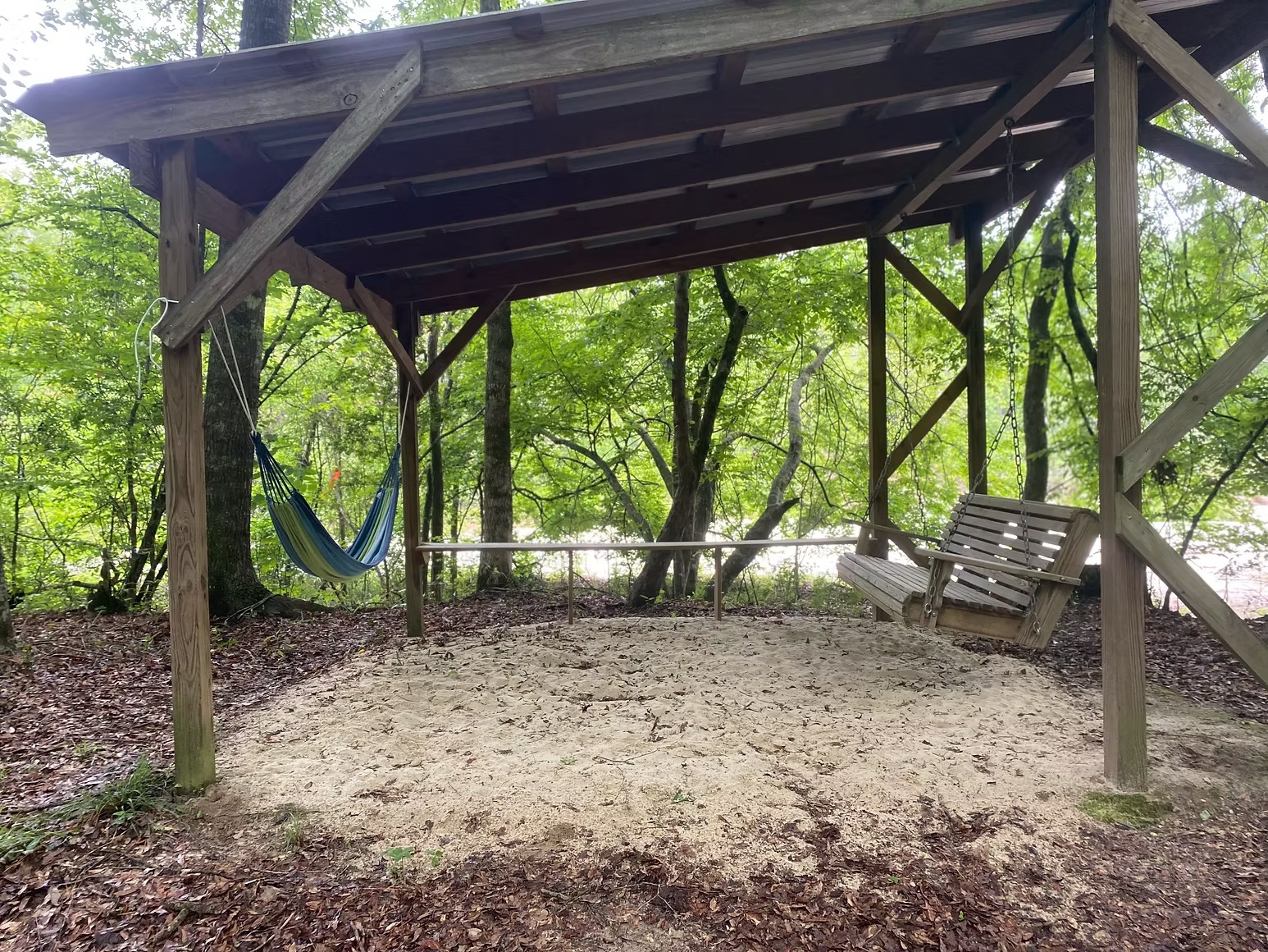 Porch railing facing the woods